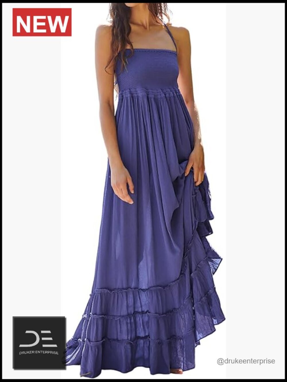Sleeveless Backless Flowy Maxi Dress with Halter Tie
